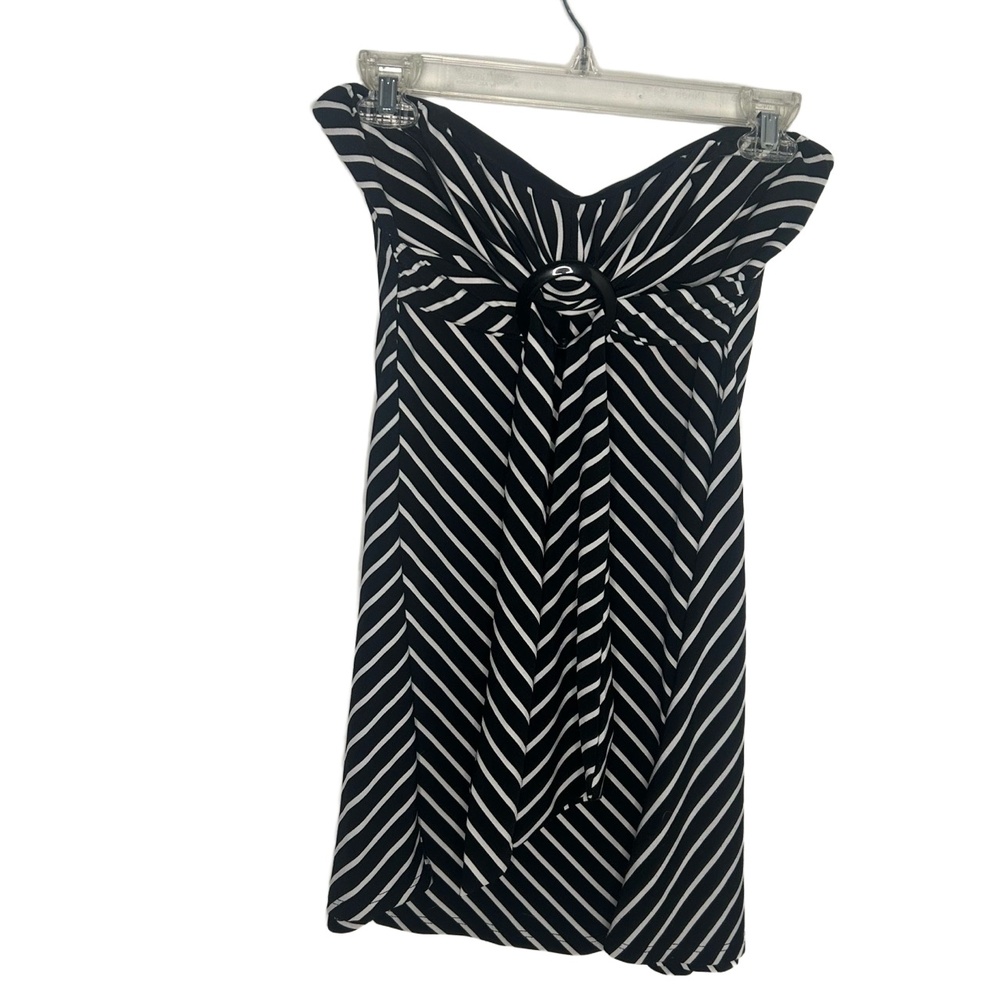 Vintage Y2K Black White Stripe Strapless Dress Size S